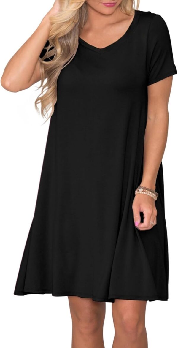 Women's Casual T Shirt Dress Summer Short Sleeve Swing Dresses with Pockets - Image 3
