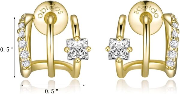 Obidos 14K Gold Plated Triple Huggie Illusion Stud Earrings | Double Huggie Hoop Earrings for One Hole | Gold Hoop Earrings for Women | Drop earrings - Image 6