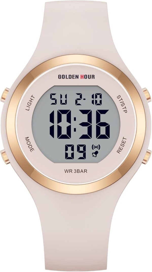 GOLDEN HOUR Waterproof Sport Women's Digital Chronograph Silicone Strap Watch - Image 3