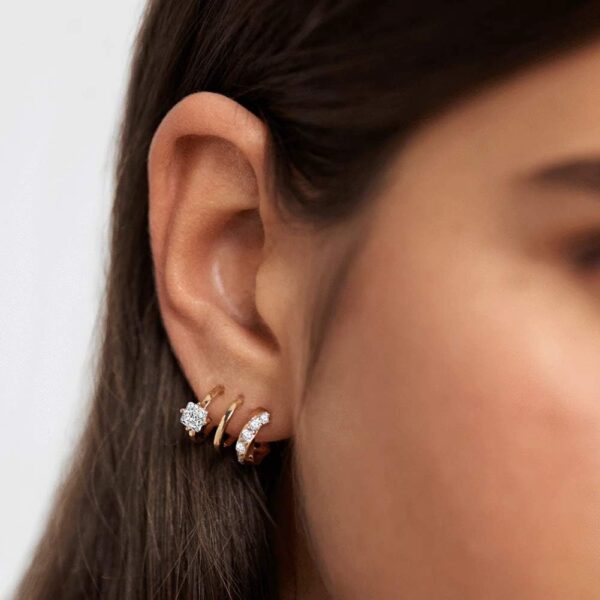 Obidos 14K Gold Plated Triple Huggie Illusion Stud Earrings | Double Huggie Hoop Earrings for One Hole | Gold Hoop Earrings for Women | Drop earrings - Image 3
