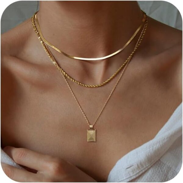 Layered Gold Silver Necklaces for Women, Stackable Stack 14K Real Gold Plated Silver Chain Necklace Diamond Circle CZ Layering Pendant Necklaces Trendy Gold Jewelry Set Gifts - Image 10