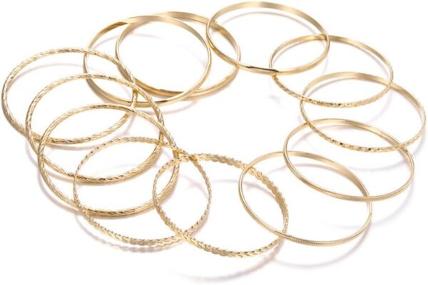 16Pcs Gold Bangle Bracelets for Women - Multi Layer Stackable Textured Bracelets Boho Jewelrys Set. - Image 9
