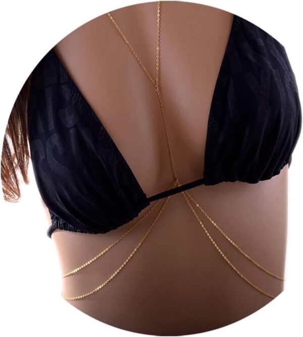 14K Gold Sexy Body Chains for Women, Layered Rhinestone Crossover Bikini Bra Body Jewelry, Summer Beach Crystal Belly Waist Chain - Image 2