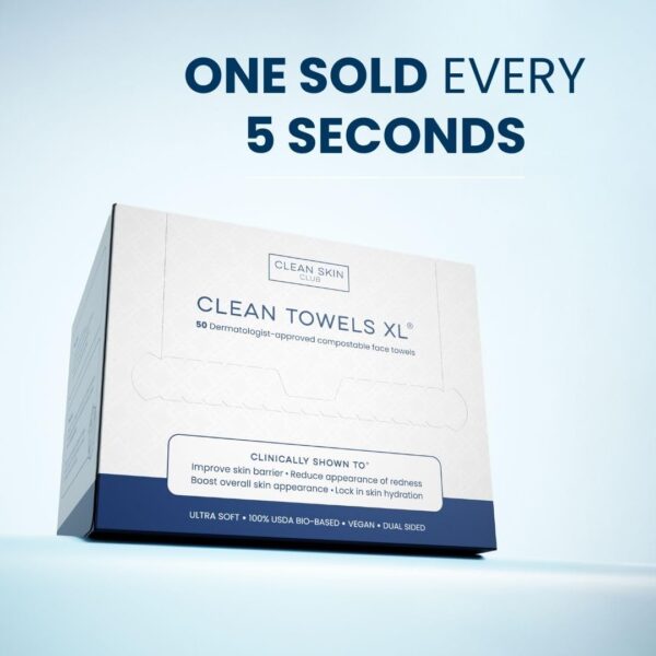Clean Skin Club Clean Towels XL™, 100% USDA Biobased Face Towel, Disposable Face Towelette, Eczema Association Accepted, Makeup Remover Dry Wipes, Ultra Soft, 50 Ct, 1 Pack - Image 10