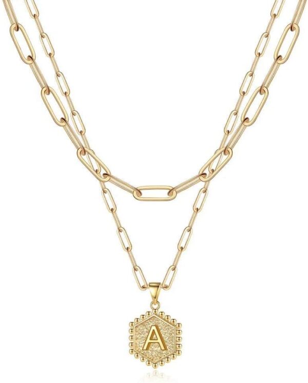 M MOOHAM Dainty Gold Necklace for Women - 14K Solid Gold Over Layering Necklaces for Women Cute Hexagon Letter Initial Necklaces for Women Gold Layered Necklaces for Women Jewelry Gifts - Image 2