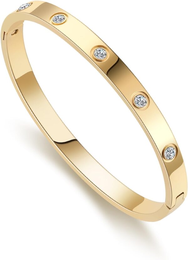 Gold Bracelets for Women Friendship Love Bangle Bracelets Cubic Zirconia Stainless Steel Bracelet Jewelry Birthday Gifts for Women Stocking Stuffers - Image 2