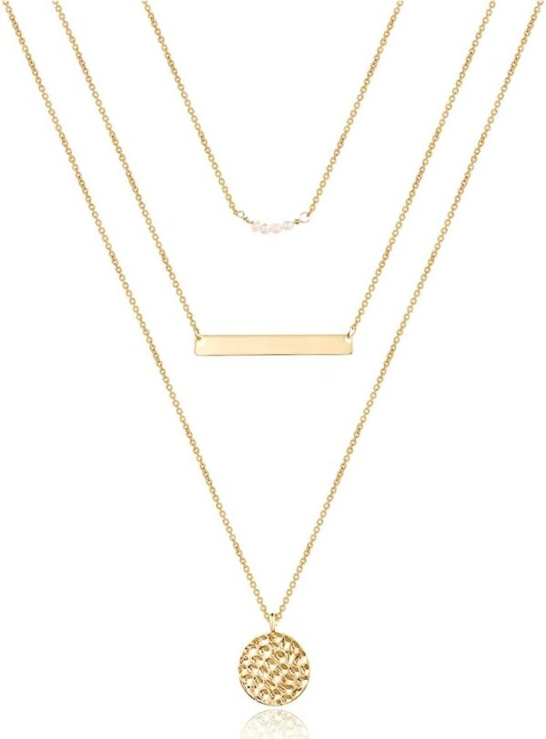 Turandoss Dainty Layered Choker Necklace, Handmade 14K Gold Plated Y Pendant Necklace Multilayer Bar Disc Necklace Adjustable Layering Choker Necklaces for Women - Image 2