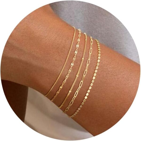 Gold Bracelets for Women, 14K Dainty Gold Plated Stackable Bracelets for Women Trendy Waterproof CZ Tennis Bracelet Set Tiny Heart Paperclip Box Chain Adjustable Bracelets Minimalist Cute Jewelry - Image 2