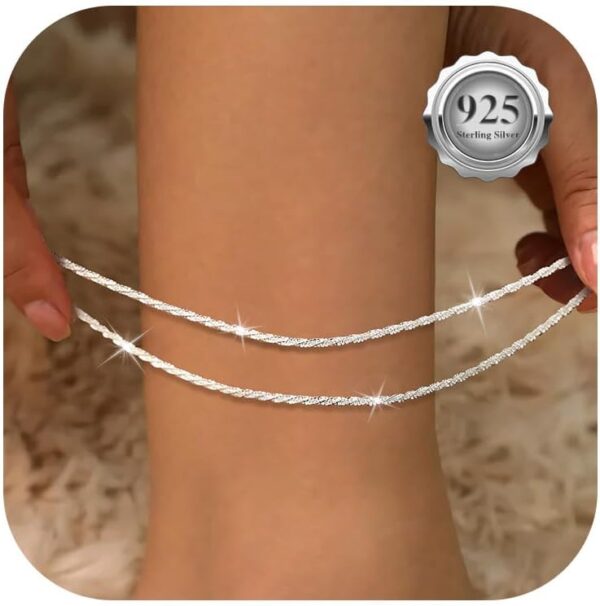 Sterling Silver Ankle Bracelets for Women,Gold Dainty Layered Waterproof Anklet for Women Adjustable, Womens Anklet Set Stackable Plus Size - Image 9