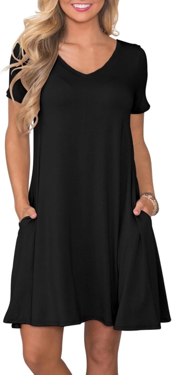 Women's Casual T Shirt Dress Summer Short Sleeve Swing Dresses with Pockets - Image 2