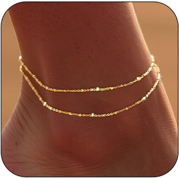 DEARMAY Dainty Layered Gold Ankle Bracelets for Women, Waterproof 14K Gold Plated Link Chain Anklets Non Tarnish Set Pack Summer Beach Jewelry Gift - Image 2