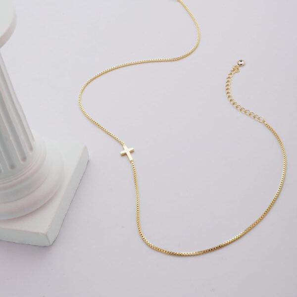 Cross Necklace for Women 14K Real Gold Silver Plated Dainty Small Cross Pendant Choker Simple Trendy Cute Cross Charm Chain Necklace Easter Basket Stuffers Baptism Religious Faith Jewelry Gift - Image 9