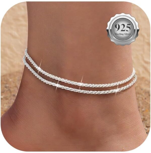 Sterling Silver Ankle Bracelets for Women,Gold Dainty Layered Waterproof Anklet for Women Adjustable, Womens Anklet Set Stackable Plus Size - Image 2