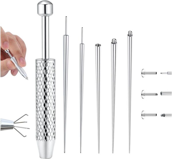 Piercing Taper Ball Grabber Tool for Changing Jewelry - 14G 16G 18G 20G Stainless Steel Flat Back Earrings Applicator Tool Threadless Insertion Pin Thread Body Piercing Kit for Ear Nose Lip - Image 2