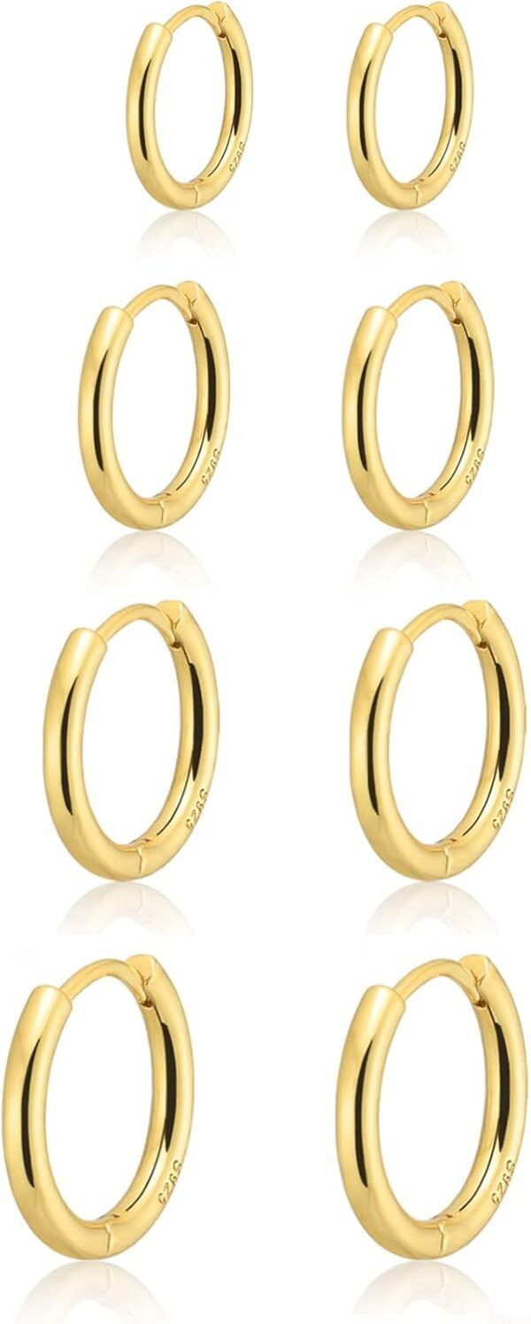 Small Gold Huggie Hoop Earrings Set for Women 14K Real Gold Plated Hypoallergenic Lightweight Earrings for Sensitive Ears Everyday Earrings Sets for Multiple Piercing Cartilage Hoop Earrings Stack Jewelry - Image 2