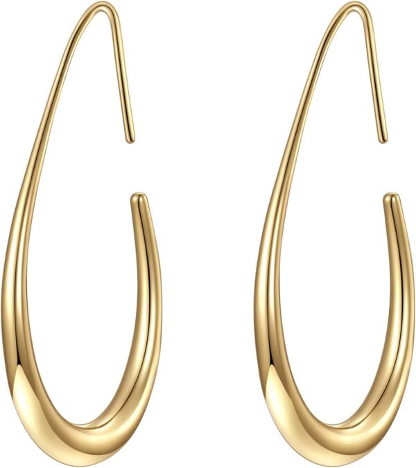 Lightweight Teardrop Hoop Earrings for Women - 14k Gold/White Gold Plated Large Oval Pull Through Hoop Earrings High Polished Statement Jewelry Gift for Women - Image 2