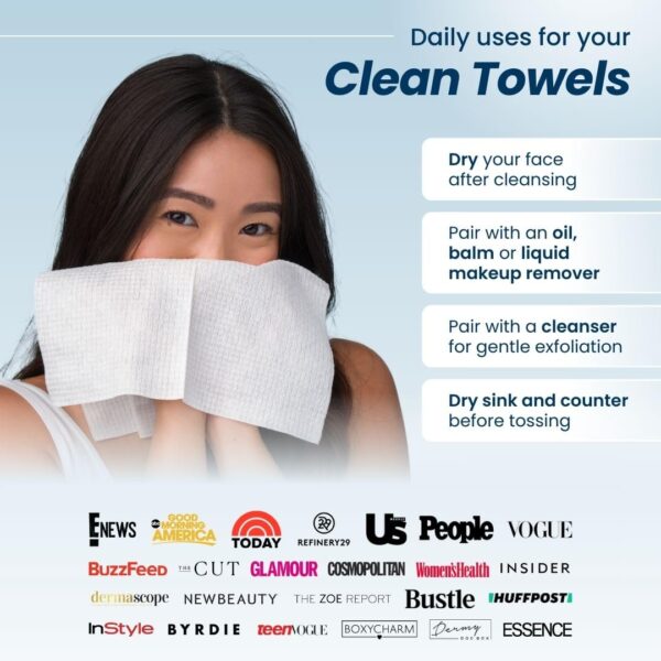 Clean Skin Club Clean Towels XL™, 100% USDA Biobased Face Towel, Disposable Face Towelette, Eczema Association Accepted, Makeup Remover Dry Wipes, Ultra Soft, 50 Ct, 1 Pack - Image 7