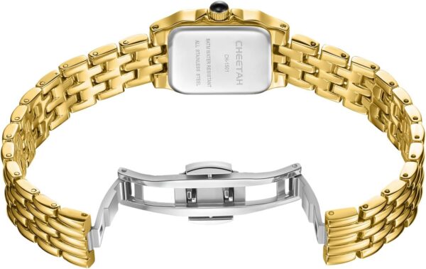 Gold Watches for Women with Small Vintage Bracelet, Rectangular Case Roman Dial - Image 4
