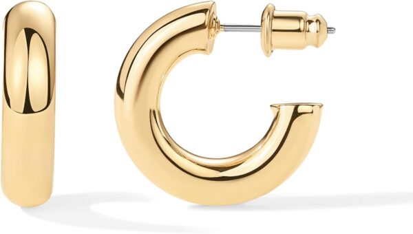 PAVOI 14K Gold Plated Lightweight Chunky Open Hoops for Women | Trendy Gold Hoop Earrings - Image 2