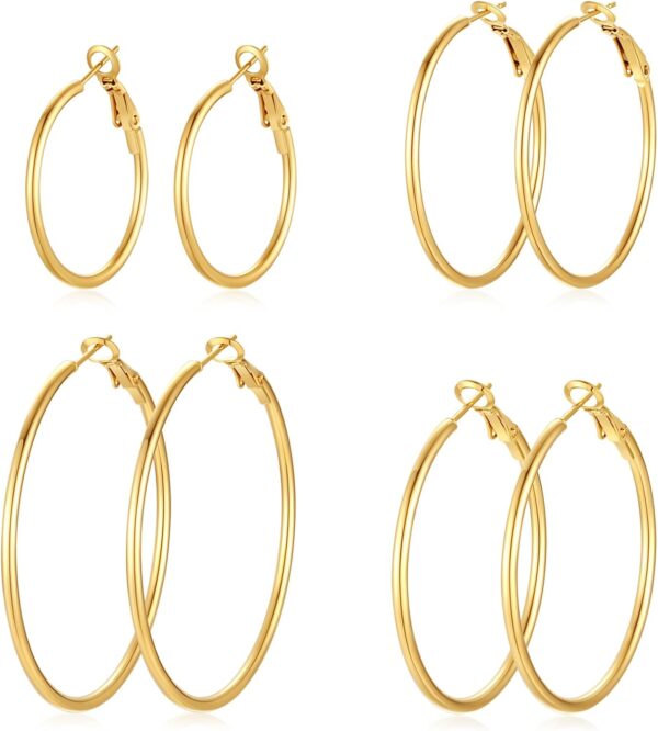 4 Pairs Silver Gold Hoop Earrings for Women | 14K Gold Plated Hoop Earrings Set Hypoallergenic Earring Lightweight Dangle Earrings Set - Image 2