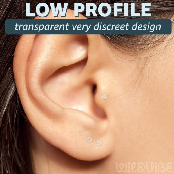 16g Clear Earrings for Sports, Work, Surgery - Bioflex Labret Clear Piercing Retainers 10pc Set - Plastic Clear Piercings Stud Earrings for Cartilage Helix Tragus Lip Medusa Monroe (6mm, 8mm, 10mm, 12mm) - Image 3