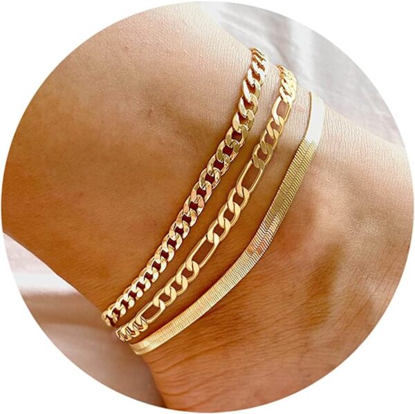 DEARMAY Gold Ankle Bracelets Set for Women Waterproof, 14K Gold Anklets for Women Cuban Link Layered Pack Jewelry Gift - Image 2