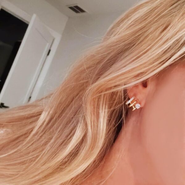 Obidos 14K Gold Plated Triple Huggie Illusion Stud Earrings | Double Huggie Hoop Earrings for One Hole | Gold Hoop Earrings for Women | Drop earrings - Image 5