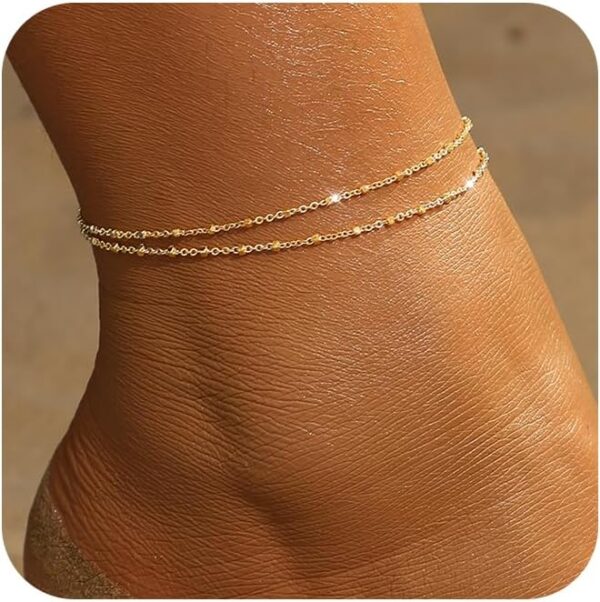 Gold Ankle Bracelets for women,14k Gold/Silver Plated Waterproof Layered lightweight Cuban Link Figaro Chain Heart anklet butterfly anklet Pearl Ankle Bracelets Set Gold Anklets for women Trendy Jewelry Gift for Women - Image 2