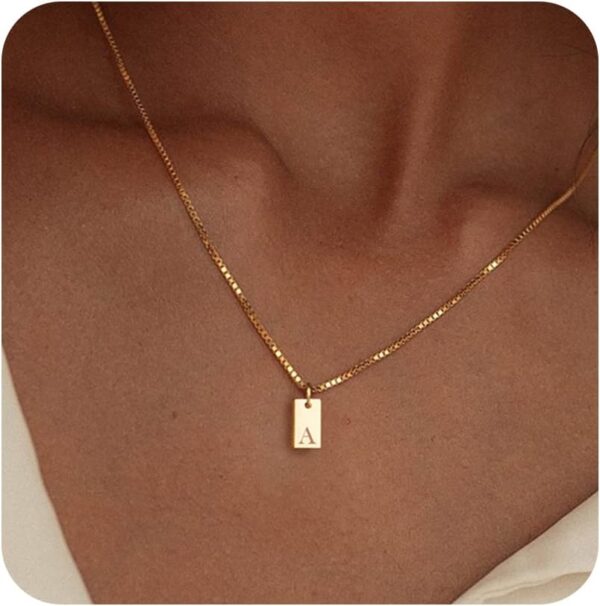 Initial Necklaces for Women 14K Gold Plated Letter Necklace Dainty Gold Name Necklace Personalized Initial Tag Pendant Necklace for Women Trendy Gold Jewelry - Image 2