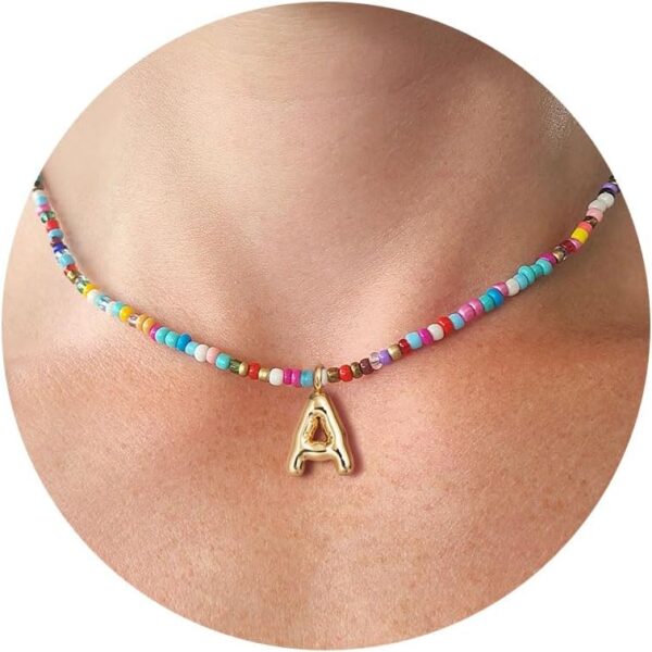 VRIUA Colorful Initial Necklaces for Women – Bubble Necklace Handmade Beaded Necklace Dainty Cute Beach Boho Necklaces for Women Trendy Jewelry Choker Necklace - Image 2