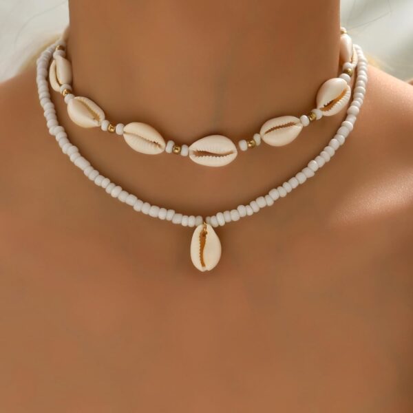 Nackiy Handmade Sea Shell Necklace for Women Summer Adjustable Natural Shell Collar Necklace (Beige Braided Rope) - Image 5