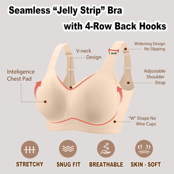 PoseFree Womens Seamless Wireless Supportive Bra Push Up Comfort Soft No Underwire Full Coverage T-Shirt Bra - Image 4