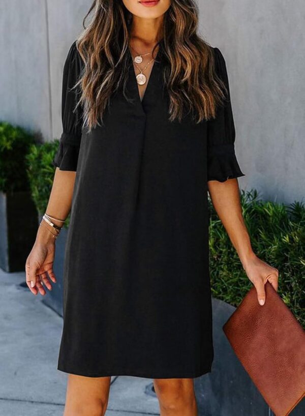 QACOHU Summer Dresses for Women V Neck Ruffle Short Sleeve Casual Shift Dress - Image 5