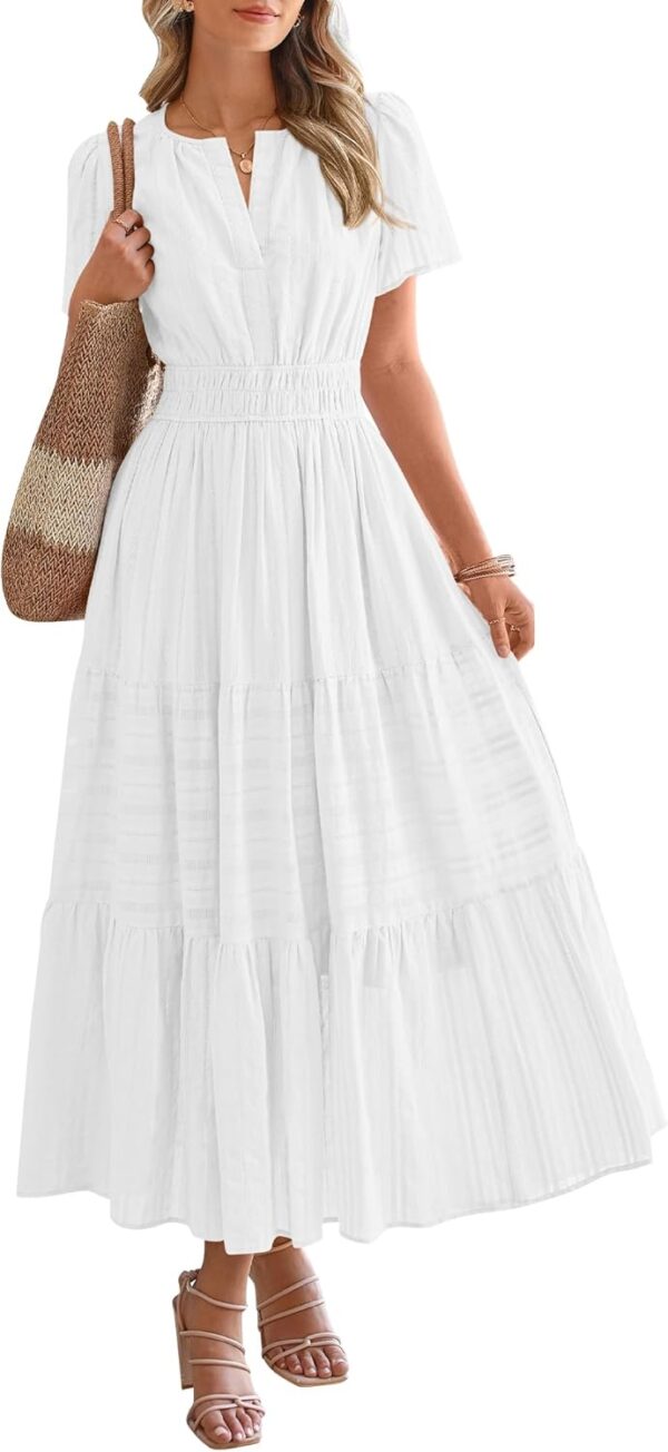 BTFBM Womens Summer 2025 Casual Midi Maxi Dresses Lightweight Short Sleeve V Neck Elastic Waist Boho Beach Dress Pockets - Image 2