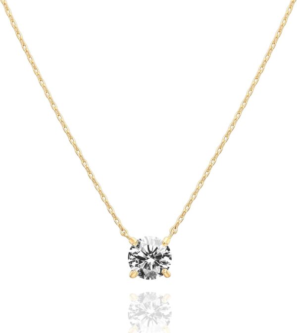 PAVOI 14K Gold Plated Crystal Solitaire 1.5 Carat (7.3mm) Cubic Zirconia Dainty Choker Necklace | Gold Necklaces for Women - Image 2