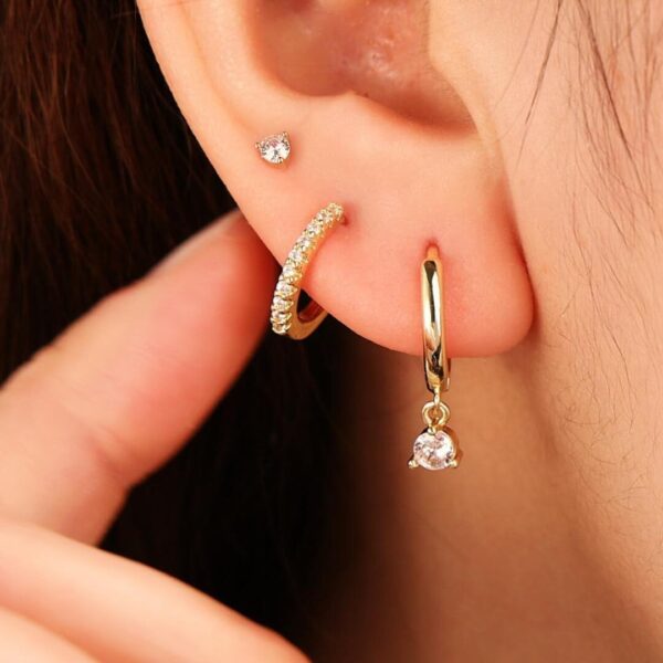 3 Pairs Gold Hoop Earrings Set: Dainty Stud Earrings Trendy Small 14K Gold Plated Hypoallergenic Dangle Cartilage Huggie Hoop Earrings for Women Gold Jewelry for Women Gifts - Image 4