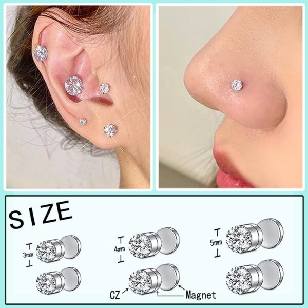 Fake Nose Ring Hoop Fake Nose Stud Magnetic Septum Nose Ring Stud Stainless Steel CZ Fake Nose Piercing Stud Faux Nose Ear Lip Cuffs Non Pierced Jewelry for Women Men - Image 3