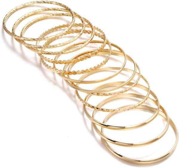16Pcs Gold Bangle Bracelets for Women - Multi Layer Stackable Textured Bracelets Boho Jewelrys Set. - Image 8