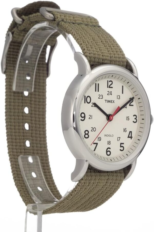Timex Weekender 38mm Unisex Analog Watch | INDIGLO Backlight | Adjustable Durable Nylon Fabric Slip Through Strap | 24 Hour Time - Image 6