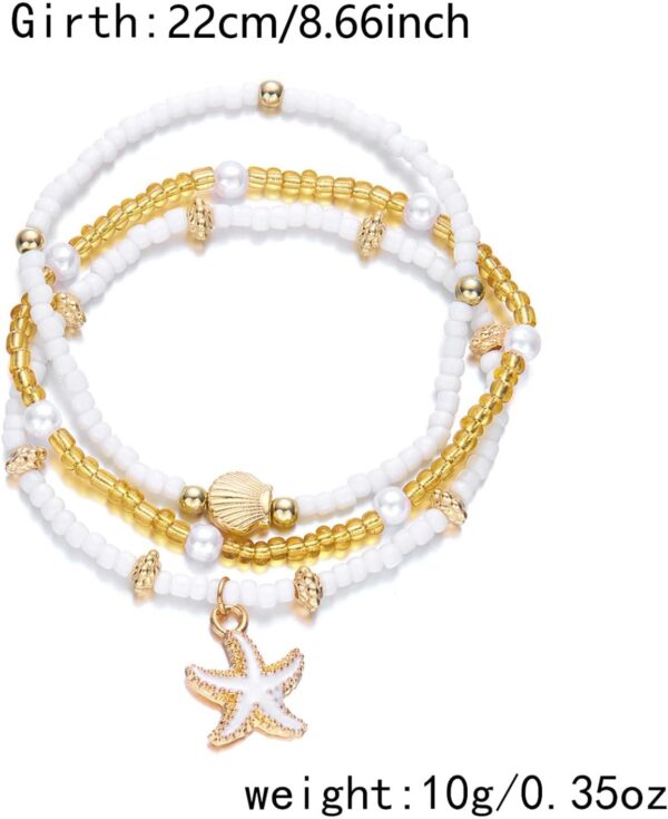 Bead Ankle Bracelets Set For Women, Adjustable Gold Boho Shell Anklet, Hawaiian Beach Seashell Pearl Disc Starfish Conch Foot Jewelry, Summer Fashion Gifts - Image 8