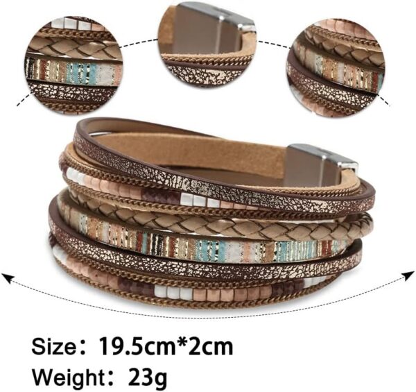 Fesciory Leather Wrap Bracelets for Women, Boho Leopard Multi-Layer Crystal Beads Cuff Bracelet Jewelry - Image 6