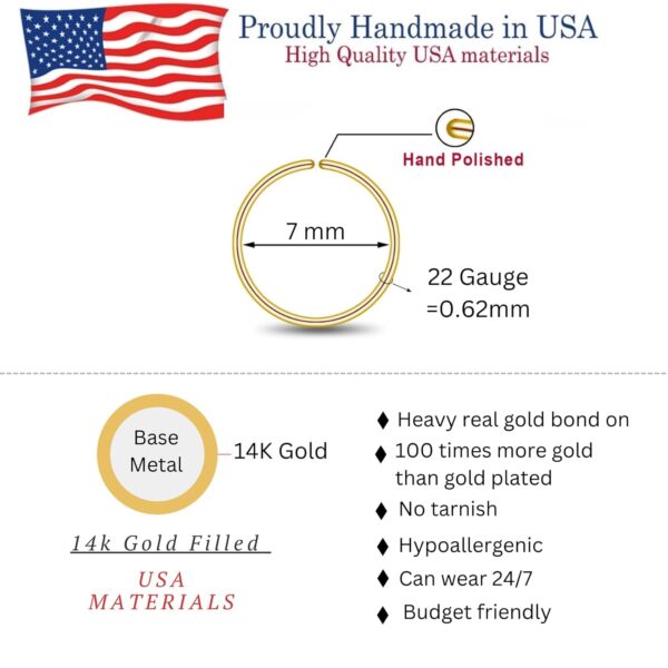 Small Gold Nose Ring Hoop for Women, Tiny Thin 14k Gold Filled Nose Piercing Hoop Jewelry 7mm 22G - Image 3