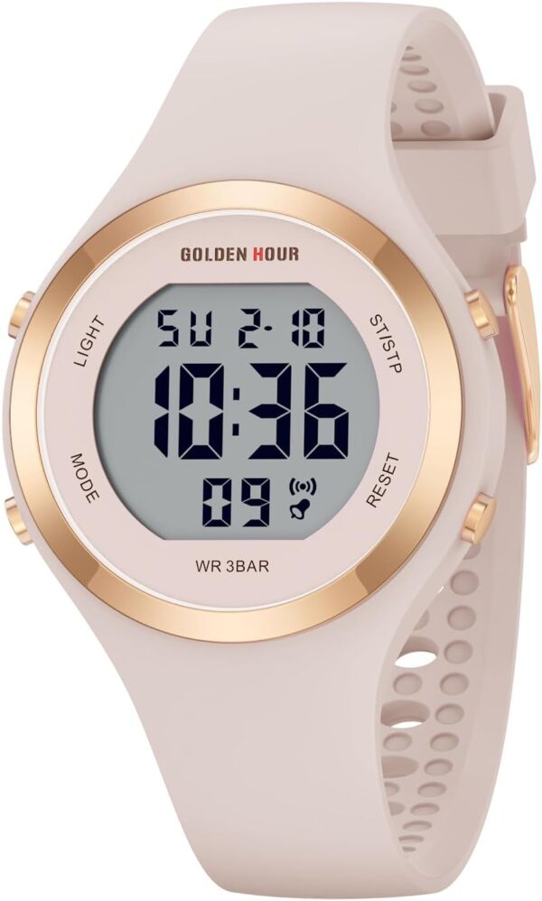 GOLDEN HOUR Waterproof Sport Women's Digital Chronograph Silicone Strap Watch - Image 2
