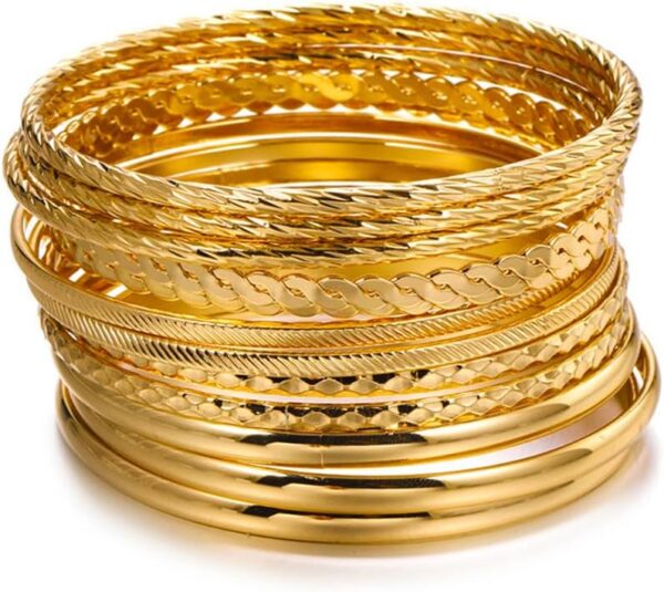 16Pcs Gold Bangle Bracelets for Women - Multi Layer Stackable Textured Bracelets Boho Jewelrys Set. - Image 2