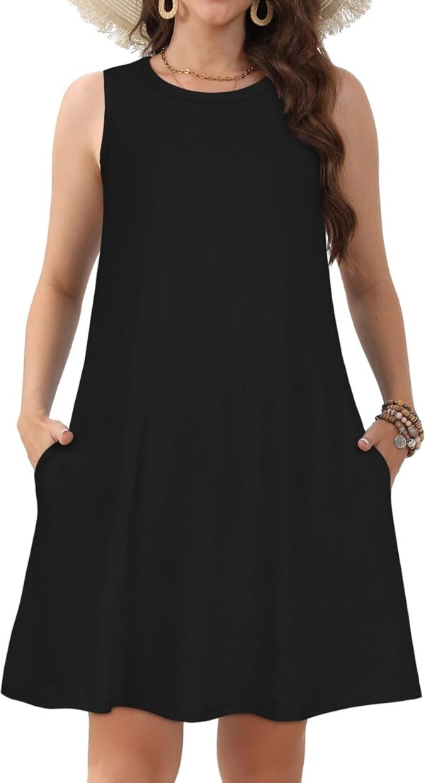 Womens Summer Dresses Casual Sleeveless Tshirt Sundress Beach Cover Up with Pockets Loose Tank Dress - Image 4