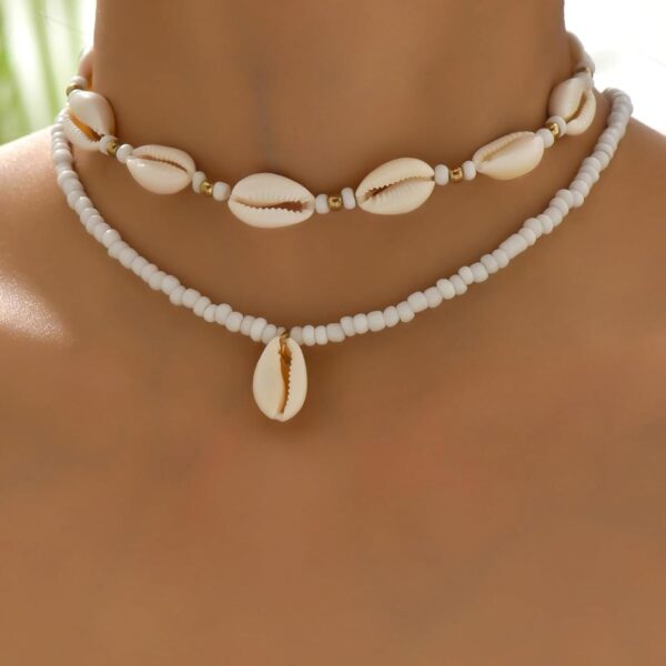 Nackiy Handmade Sea Shell Necklace for Women Summer Adjustable Natural Shell Collar Necklace (Beige Braided Rope) - Image 4