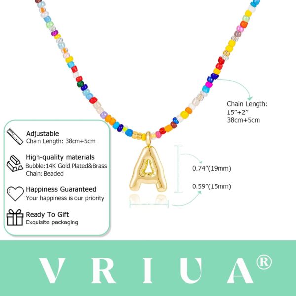 VRIUA Colorful Initial Necklaces for Women – Bubble Necklace Handmade Beaded Necklace Dainty Cute Beach Boho Necklaces for Women Trendy Jewelry Choker Necklace - Image 4