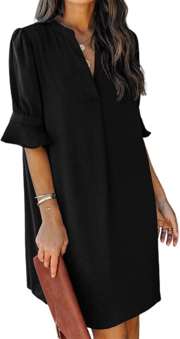 QACOHU Summer Dresses for Women V Neck Ruffle Short Sleeve Casual Shift Dress - Image 2