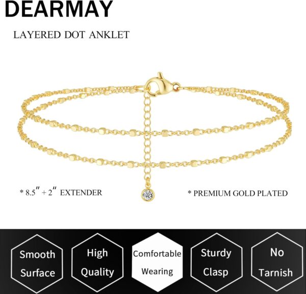 DEARMAY Dainty Layered Gold Ankle Bracelets for Women, Waterproof 14K Gold Plated Link Chain Anklets Non Tarnish Set Pack Summer Beach Jewelry Gift - Image 6