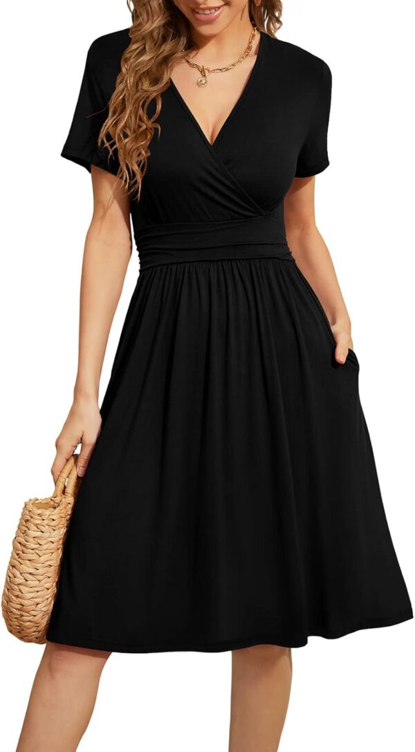 WEACZZY Women's Summer Short Sleeve Casual Dresses V-Neck Floral Party Dress with Pockets - Image 2